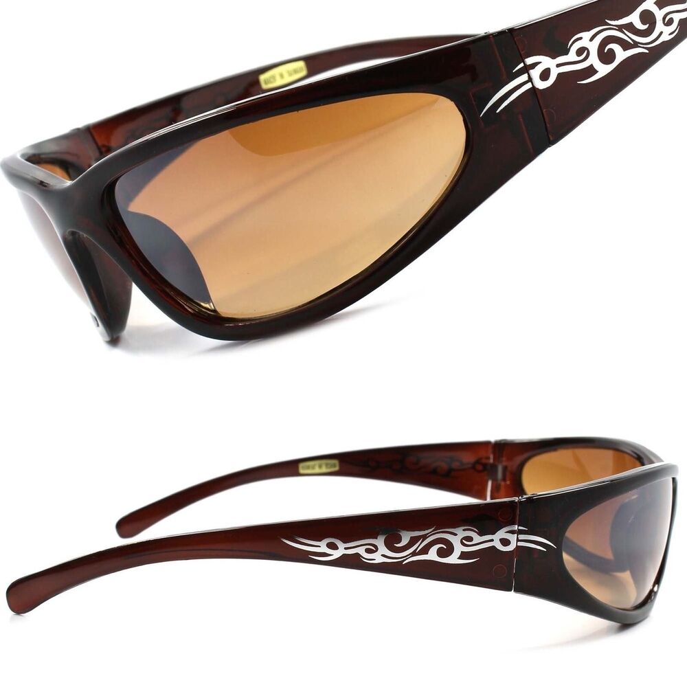 Motorcycle Biker Cycling Running Golf Brown Wrap Around Cool Sport Sunglasses